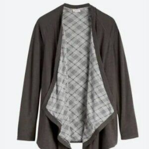 Pixley Dark Gray Plaid Draped Waterfall Cardigan